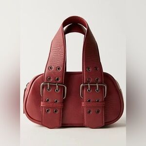 Free People Say Yes Leather Red Buckle Strap Bag